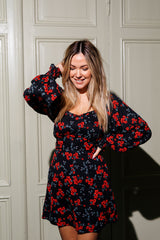 Alina Dress - Black Floral (Kort)